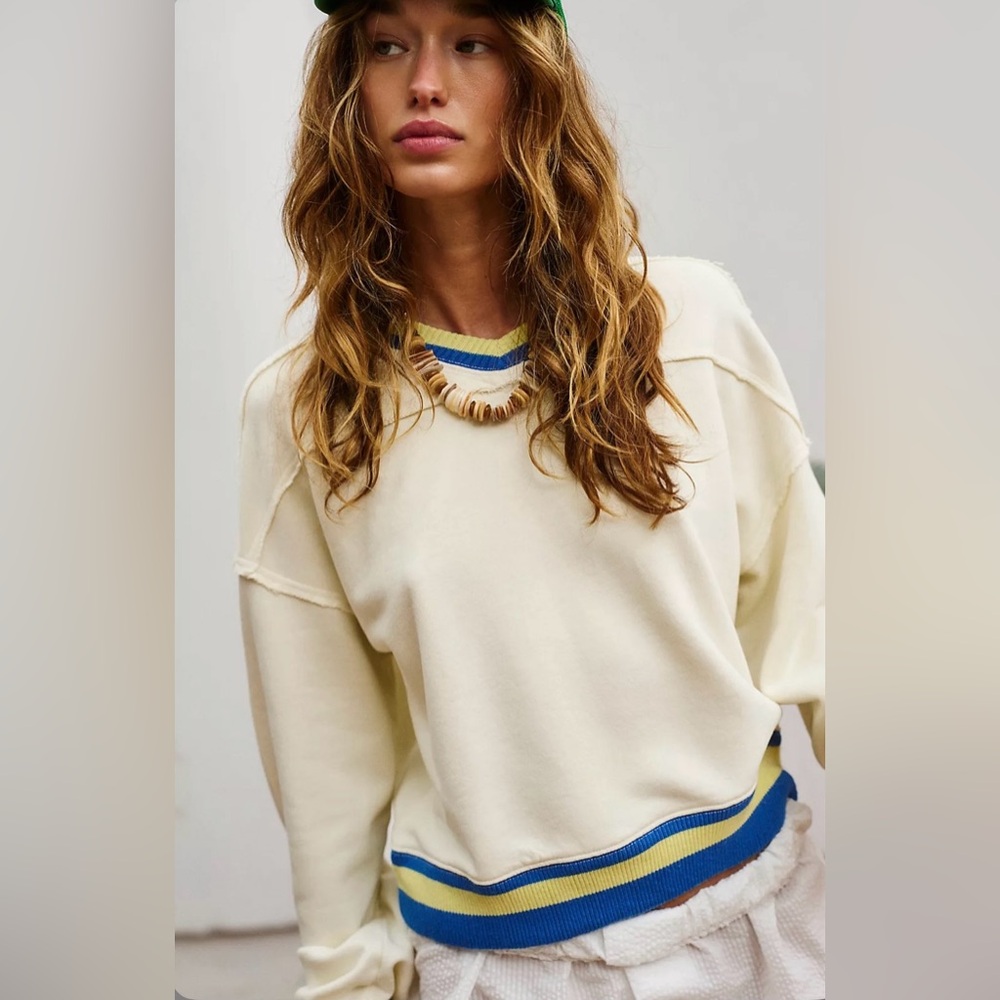 ▪️NWT Free People Rio Sweatshirt in Ivory Combo-L - Picture 3 of 9